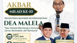 Digelar di Masjid Agung Nurul Huda, Tabligh Akbar Milad ke-10 PMI Dea Malela Hadirkan Ustadz Adi Hidayat