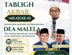Digelar di Masjid Agung Nurul Huda, Tabligh Akbar Milad ke-10 PMI Dea Malela Hadirkan Ustadz Adi Hidayat